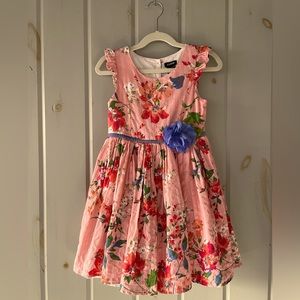 ZUNIE girls pink and floral dress with layered petticoat and ribbon trim. Size 6
